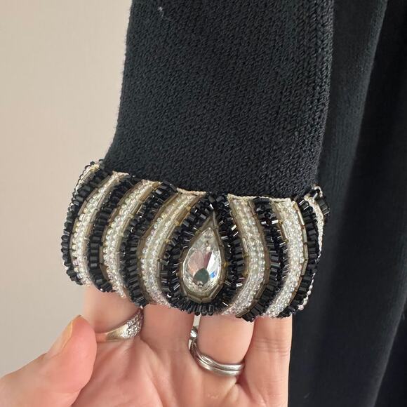 St. John By Marie Gray Vintage Black Beaded Trim Collar and Cuff Knit Dress 4 - Picture 8 of 14